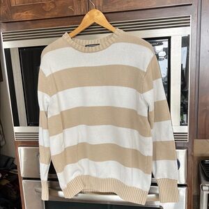 BRANDY MELVILLE WHITE AND BEIGE COTTON KNIT STRIPED crew neck SWEATER OS